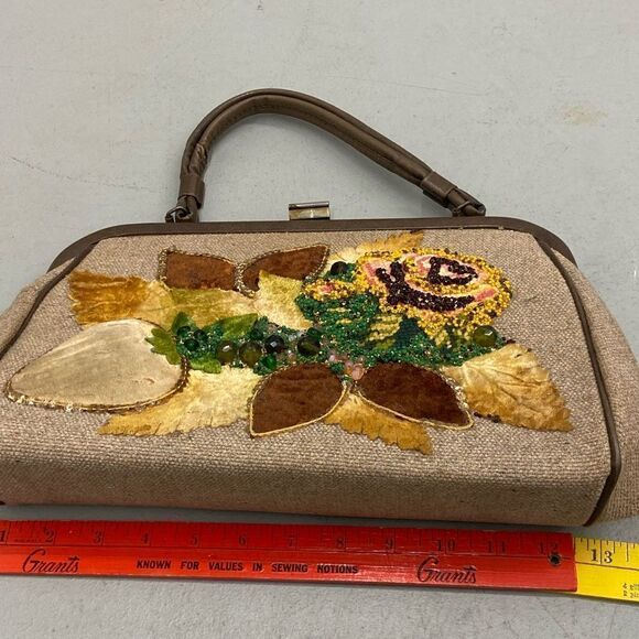 Vintage Caron of Houston beaded floral 60s 70s handbag g02 - Picture 3 of 8